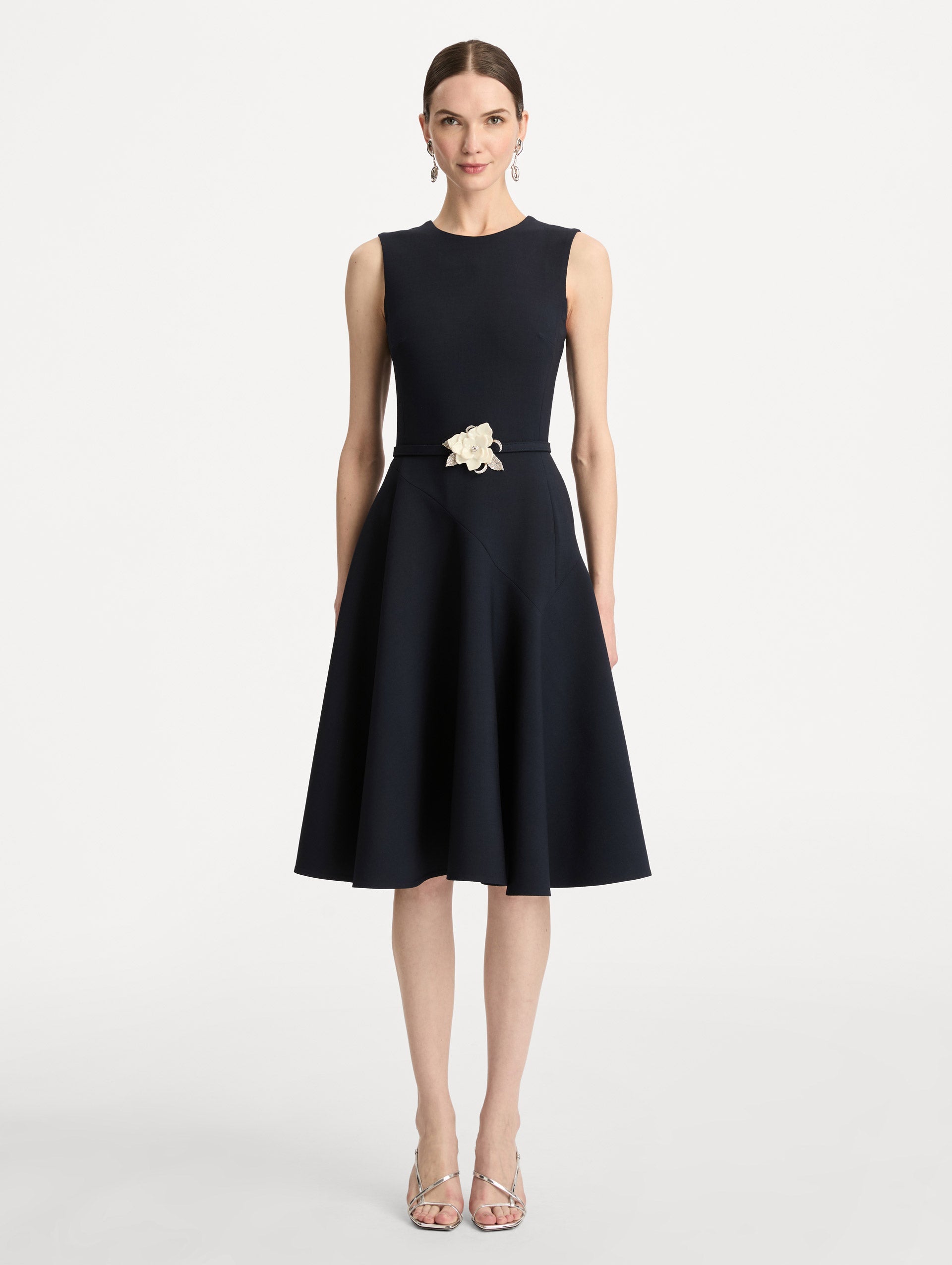 Oscar de la Renta Floral Belt Sleeveless Dress