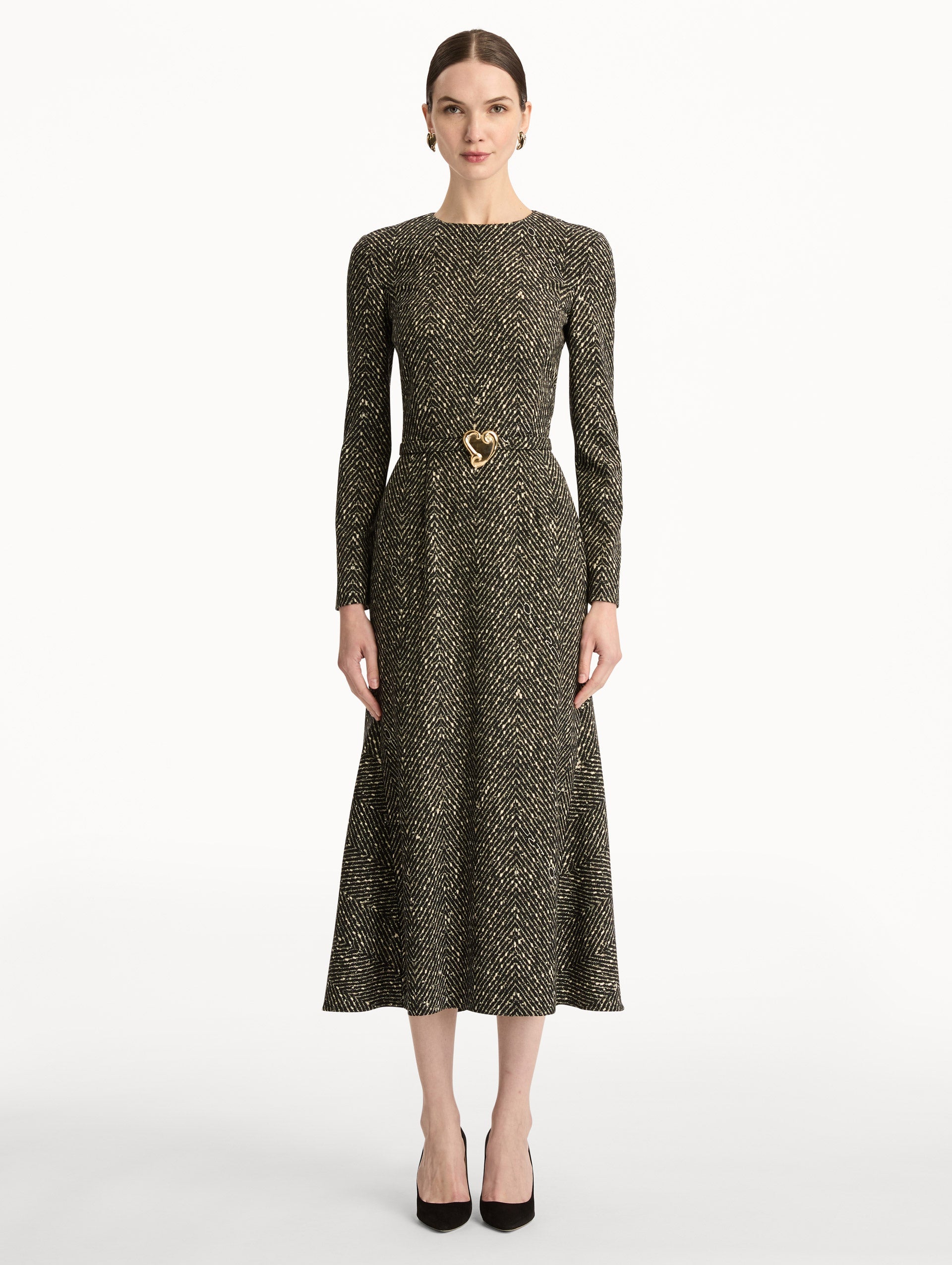 Oscar de la Renta Chevron Wool Dress
