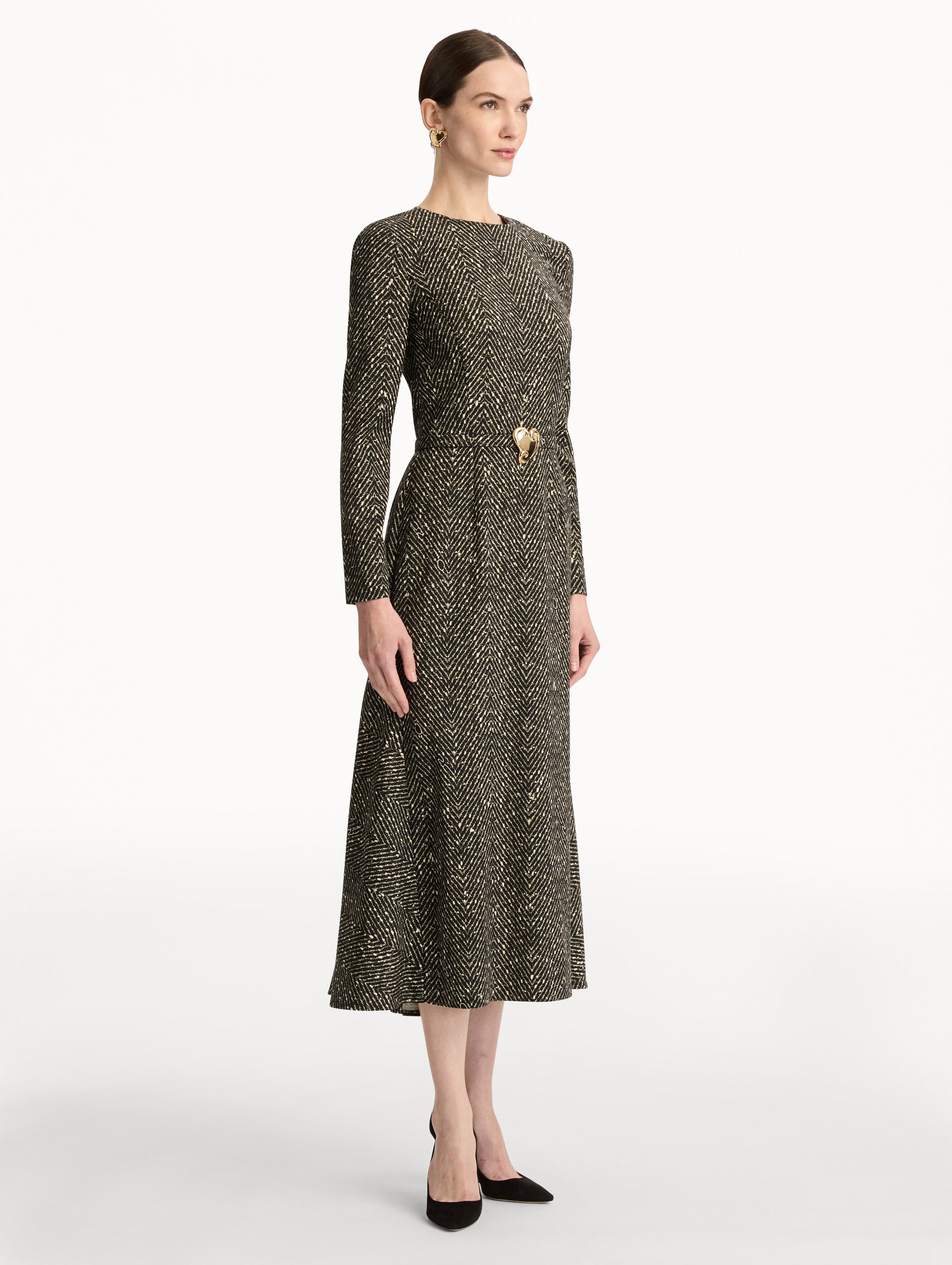 Oscar de la Renta Chevron Wool Dress