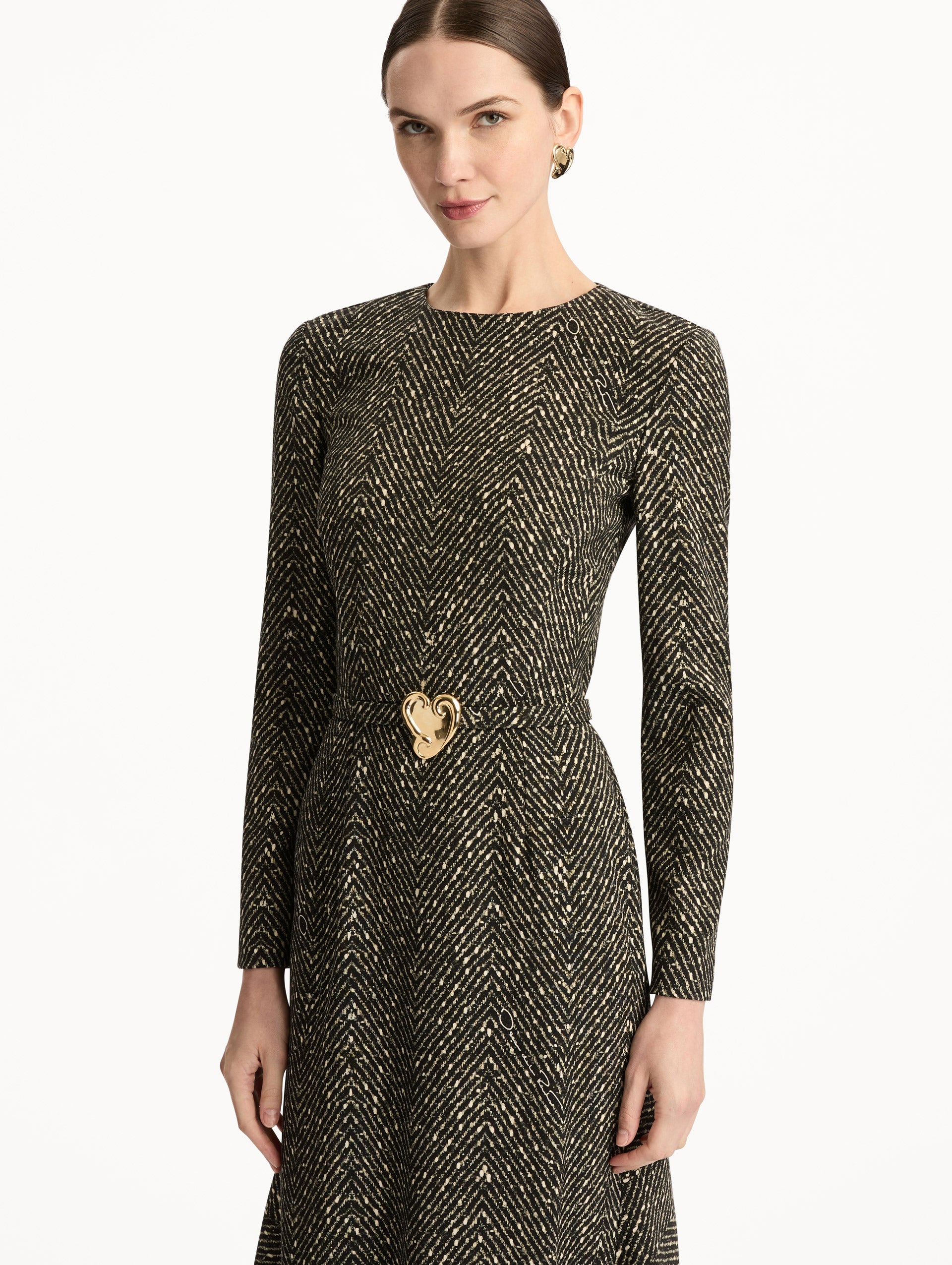 Oscar de la Renta Chevron Wool Dress