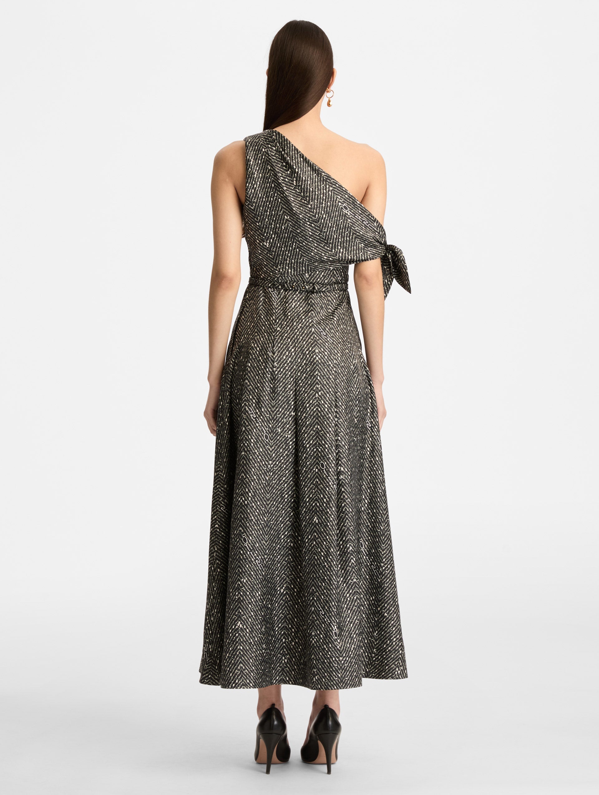 Oscar de la Renta Chevron Silk Twill Dress
