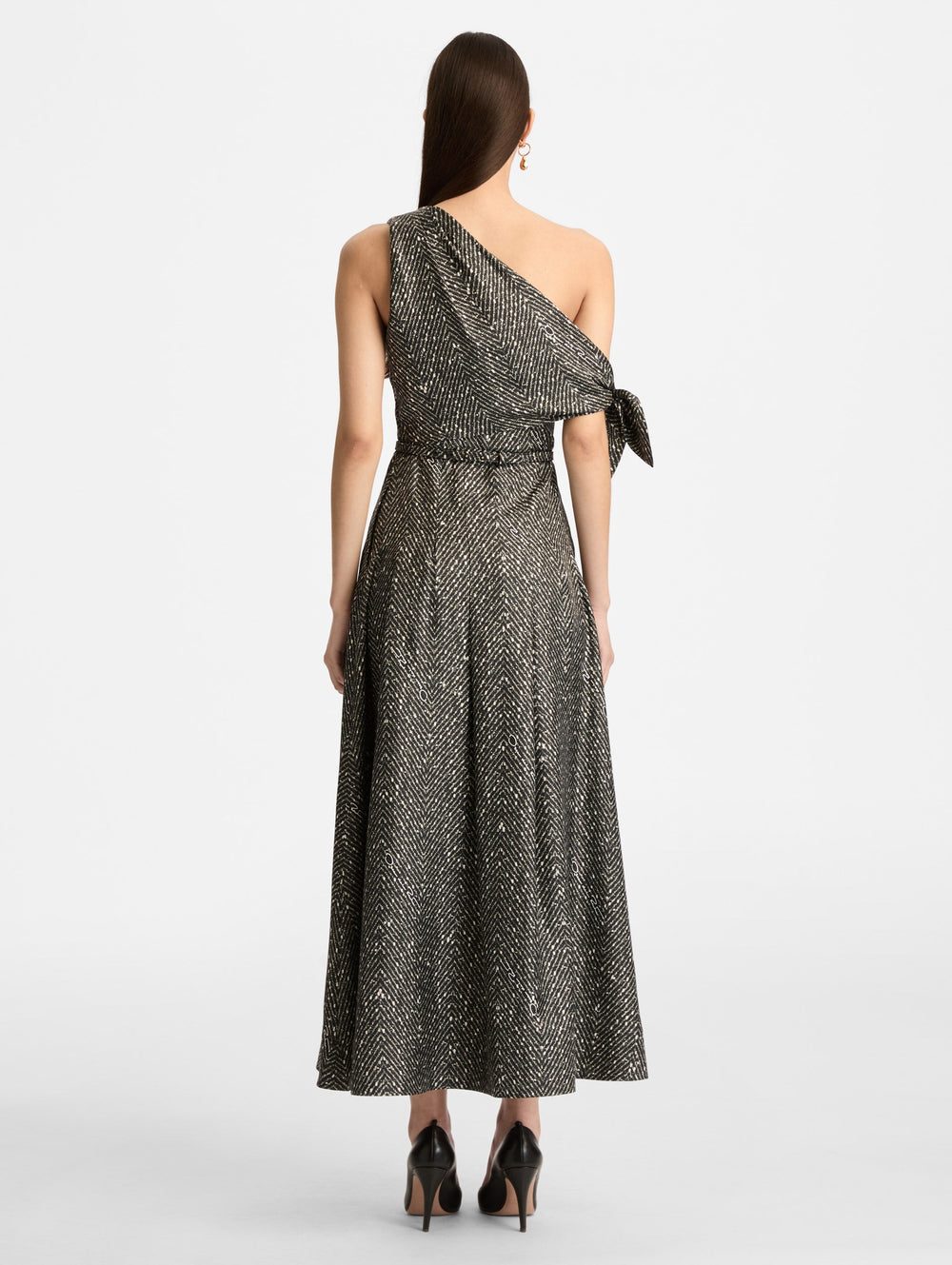 Oscar de la Renta Chevron Silk Twill Dress