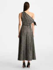 Oscar de la Renta Chevron Silk Twill Dress