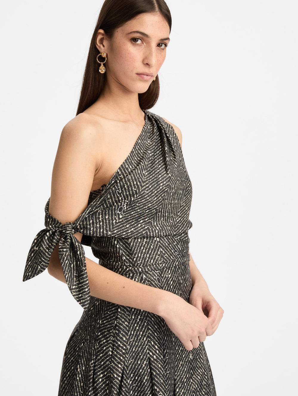 Oscar de la Renta Chevron Silk Twill Dress