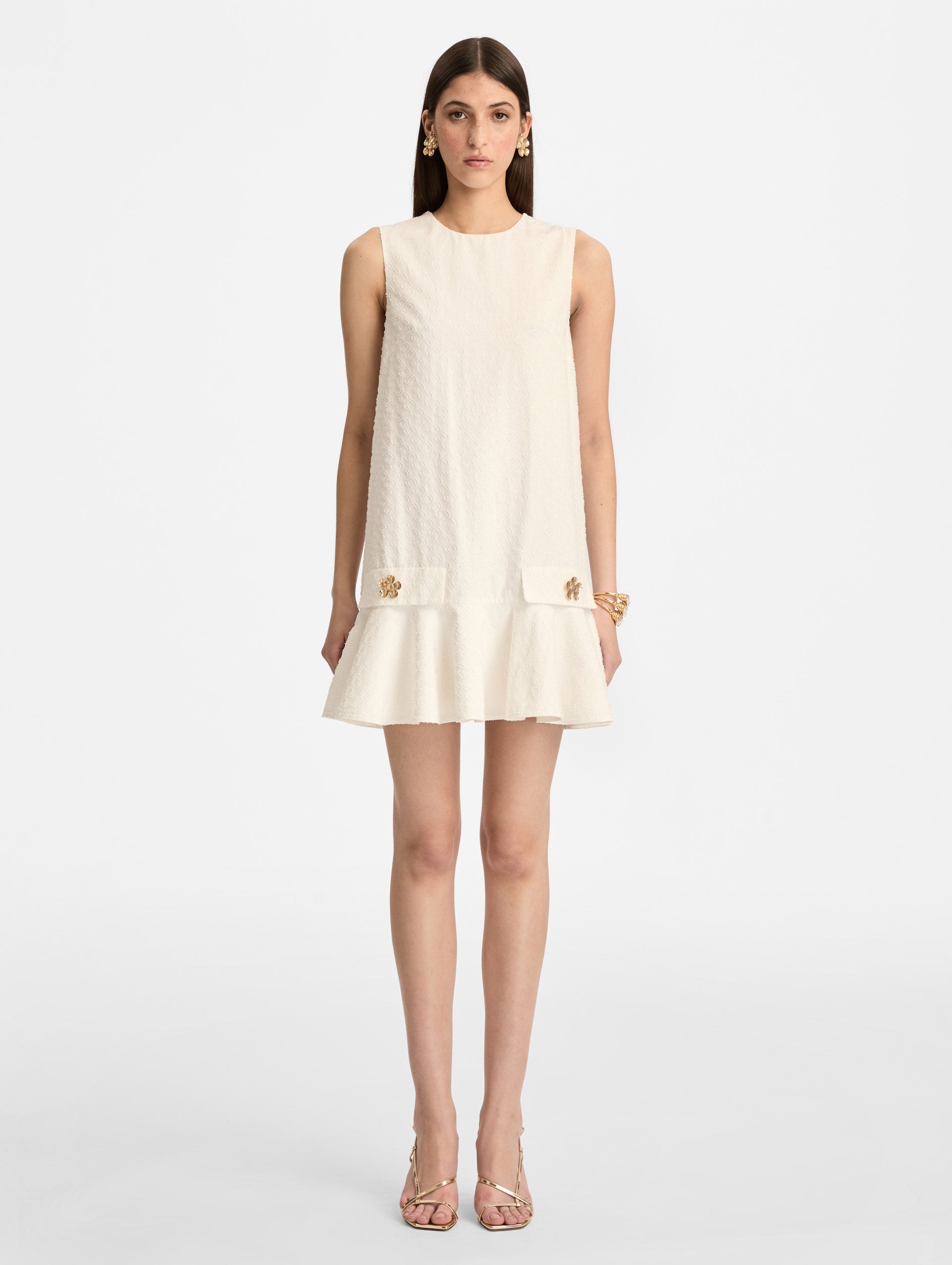 Oscar de la Renta Oscar Chain-Link Cotton Poplin Dress