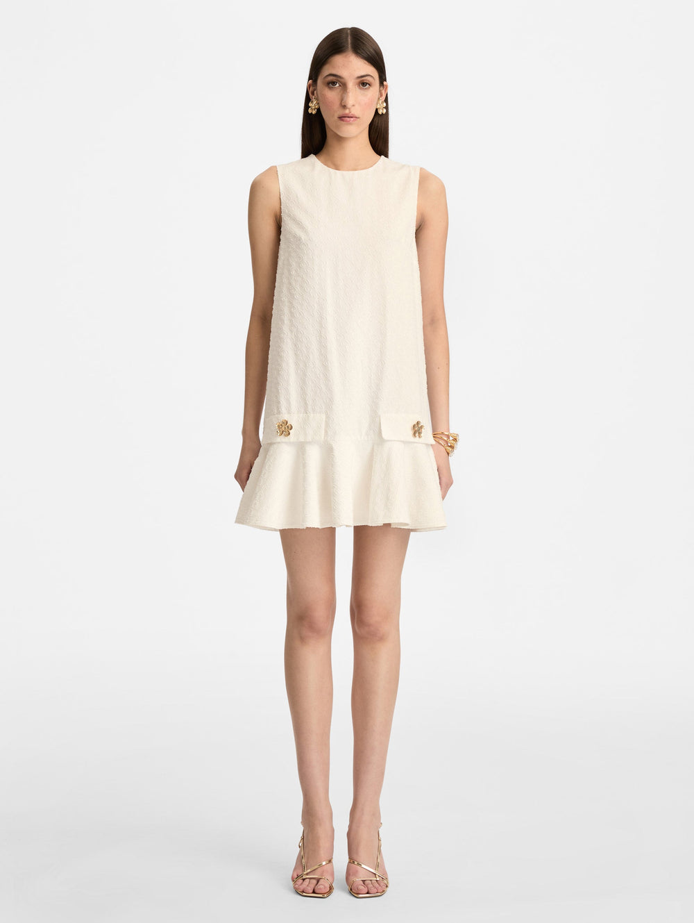 Oscar de la Renta Oscar Chain-Link Cotton Poplin Dress