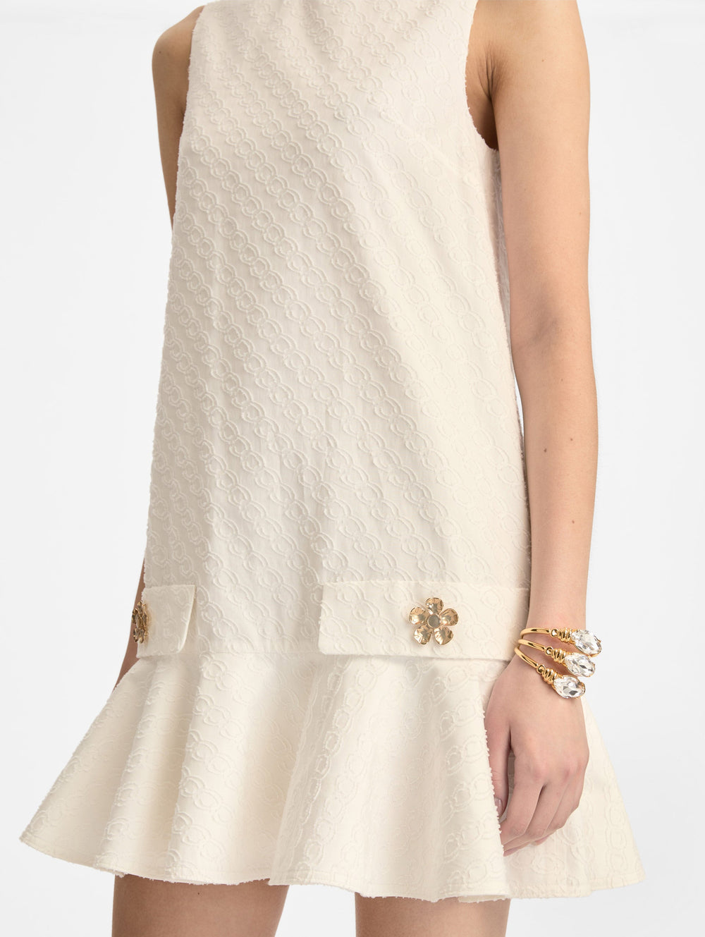 Oscar de la Renta Oscar Chain-Link Cotton Poplin Dress