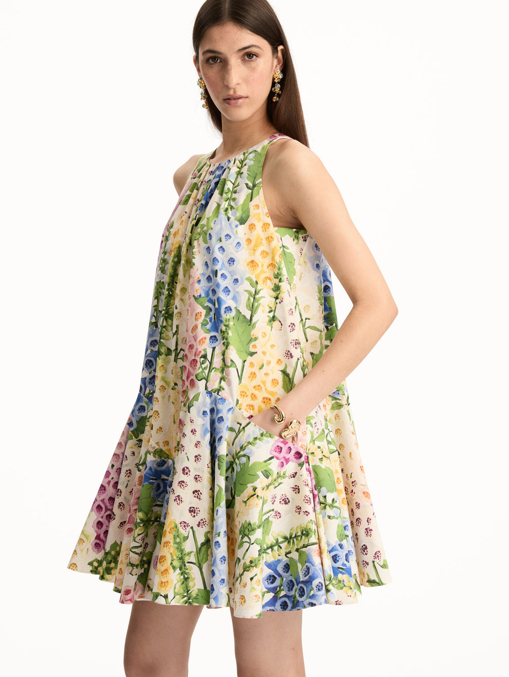 Oscar de la Renta Foxglove Cotton Poplin Trapeze Dress