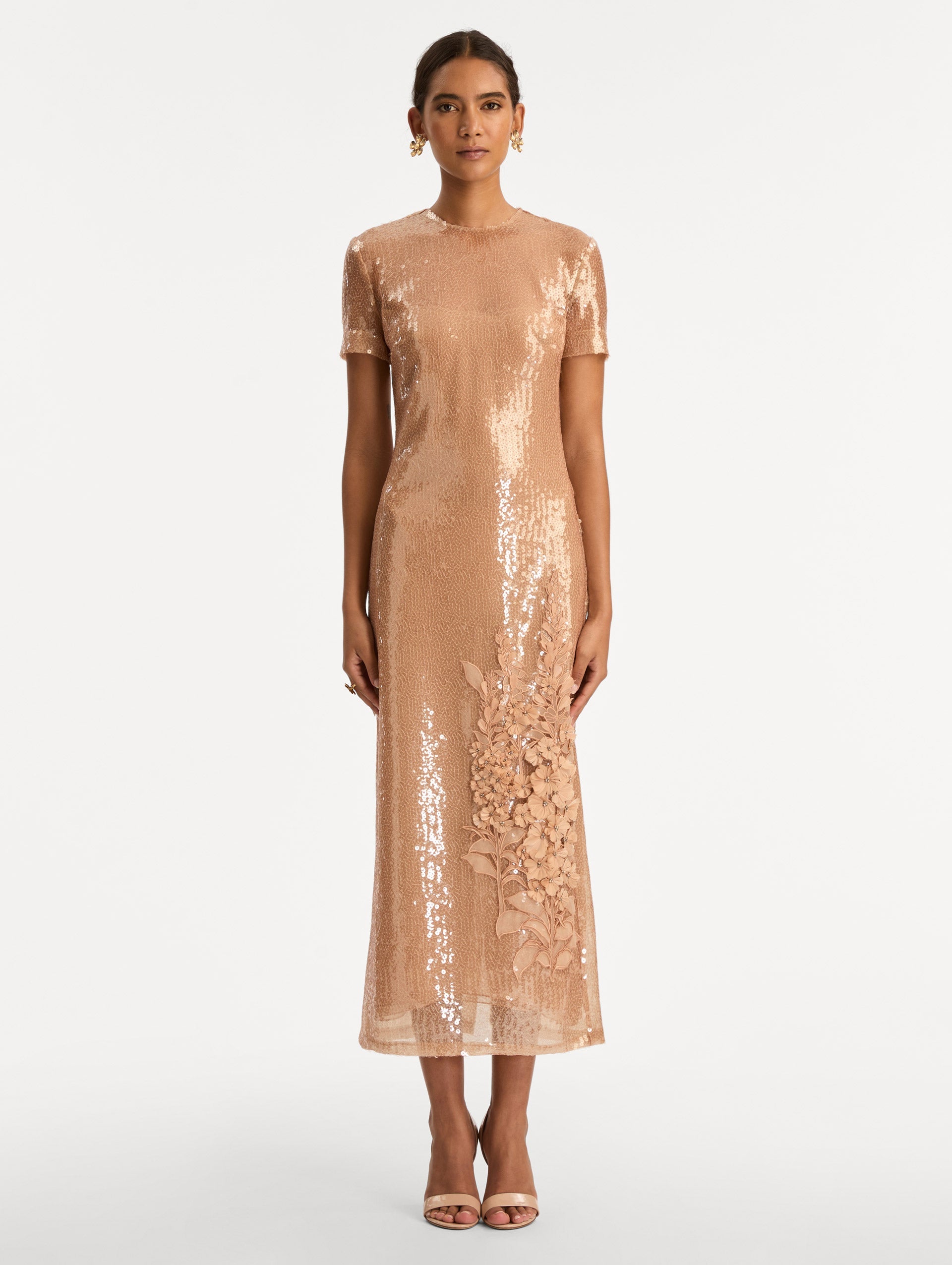 Oscar de la Renta Foxglove Embroidered Sequin Tulle Dress