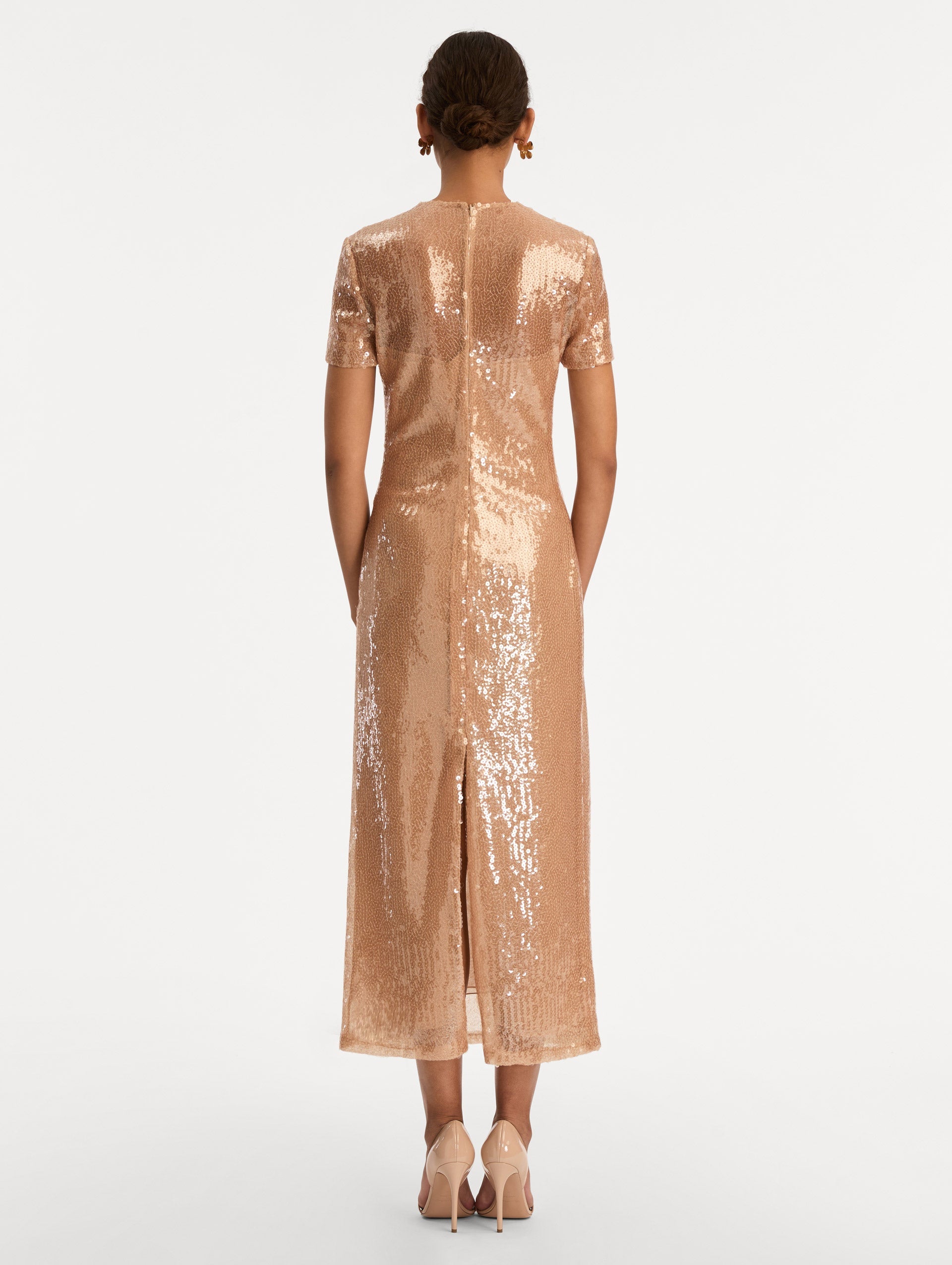 Oscar de la Renta Foxglove Embroidered Sequin Tulle Dress