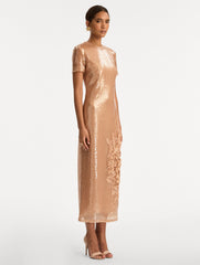 Oscar de la Renta Foxglove Embroidered Sequin Tulle Dress