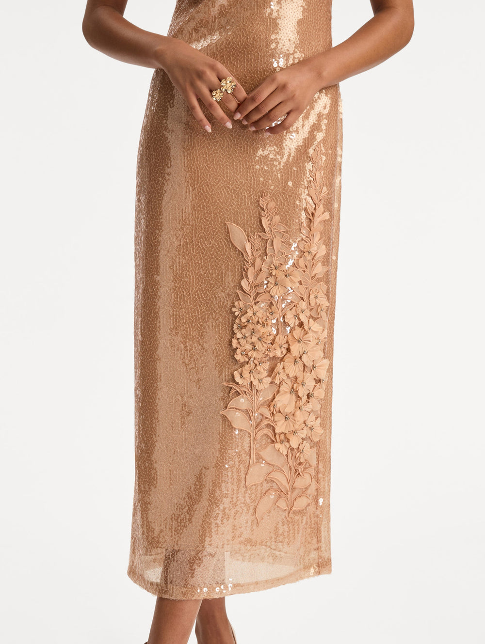 Oscar de la Renta Foxglove Embroidered Sequin Tulle Dress