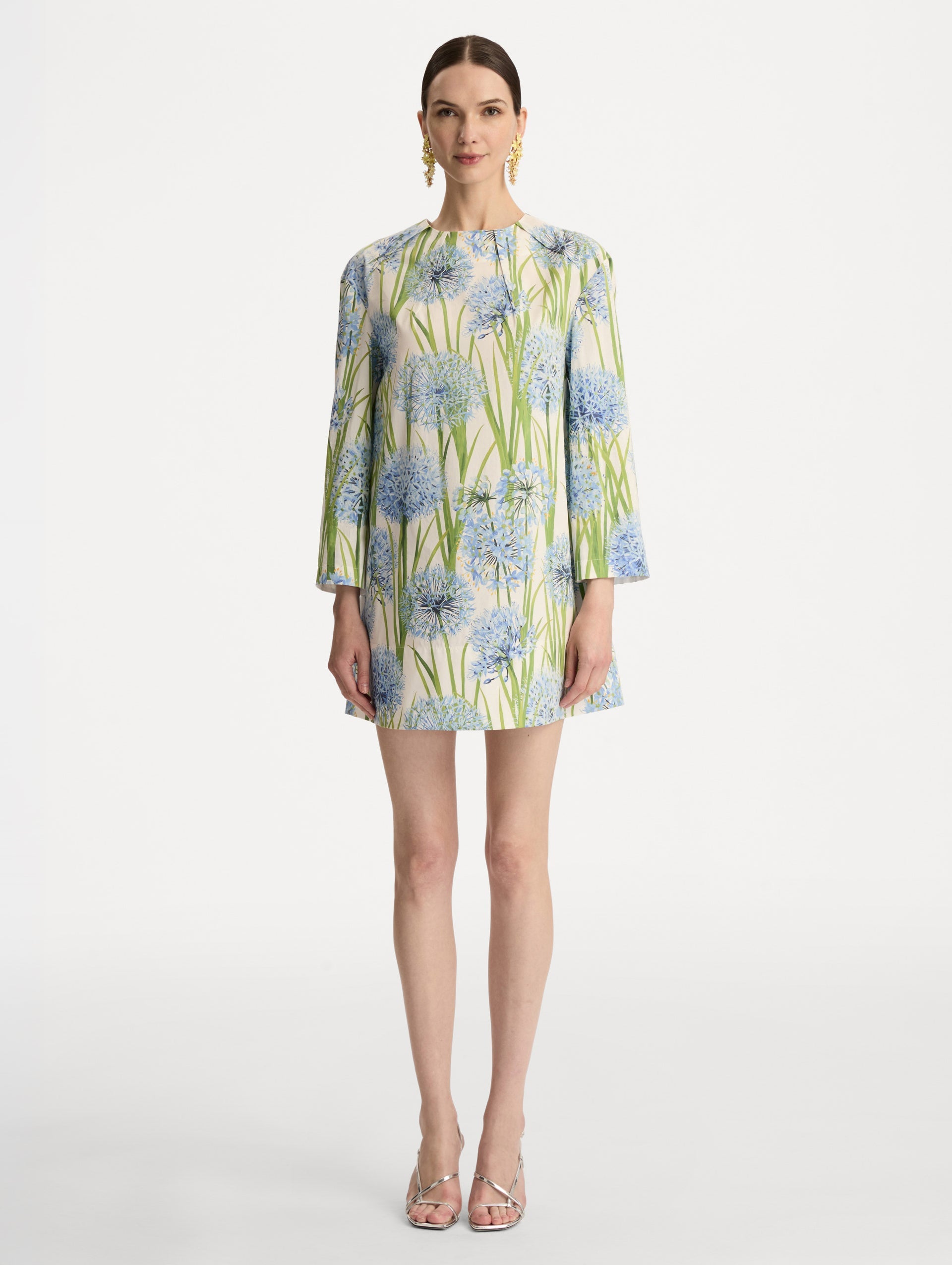 Oscar de la Renta Allium Cotton Poplin Long Sleeve Shift Dress
