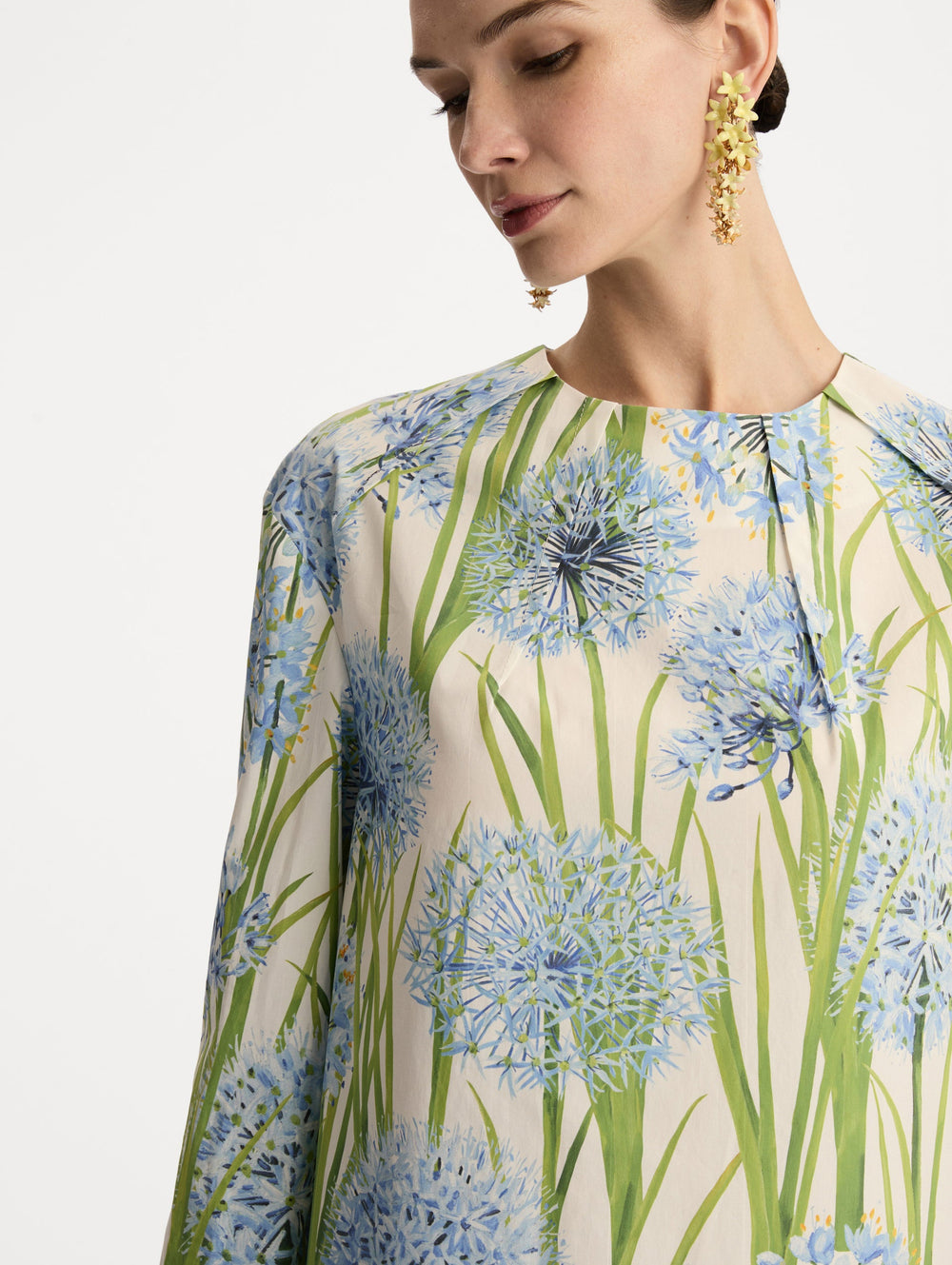 Oscar de la Renta Allium Cotton Poplin Long Sleeve Shift Dress