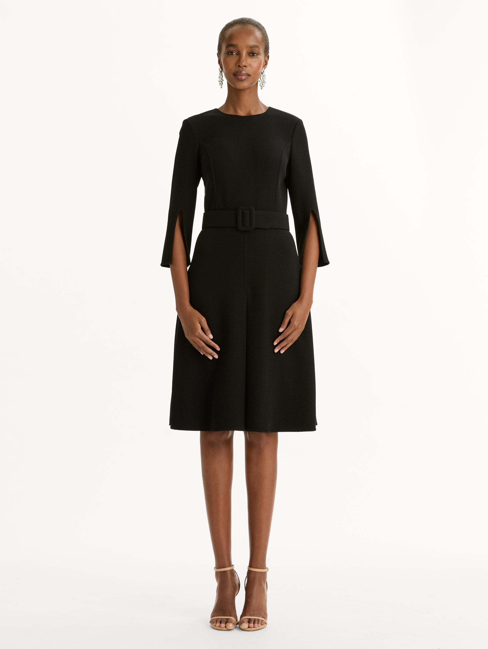 Oscar de la Renta Split-Sleeve Wool-Blend Dress