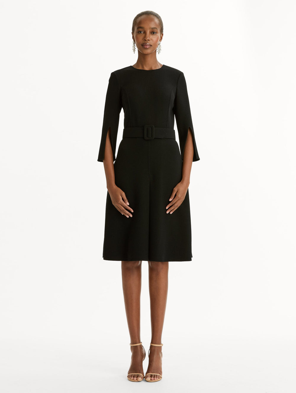 Oscar de la Renta Split-Sleeve Wool-Blend Dress