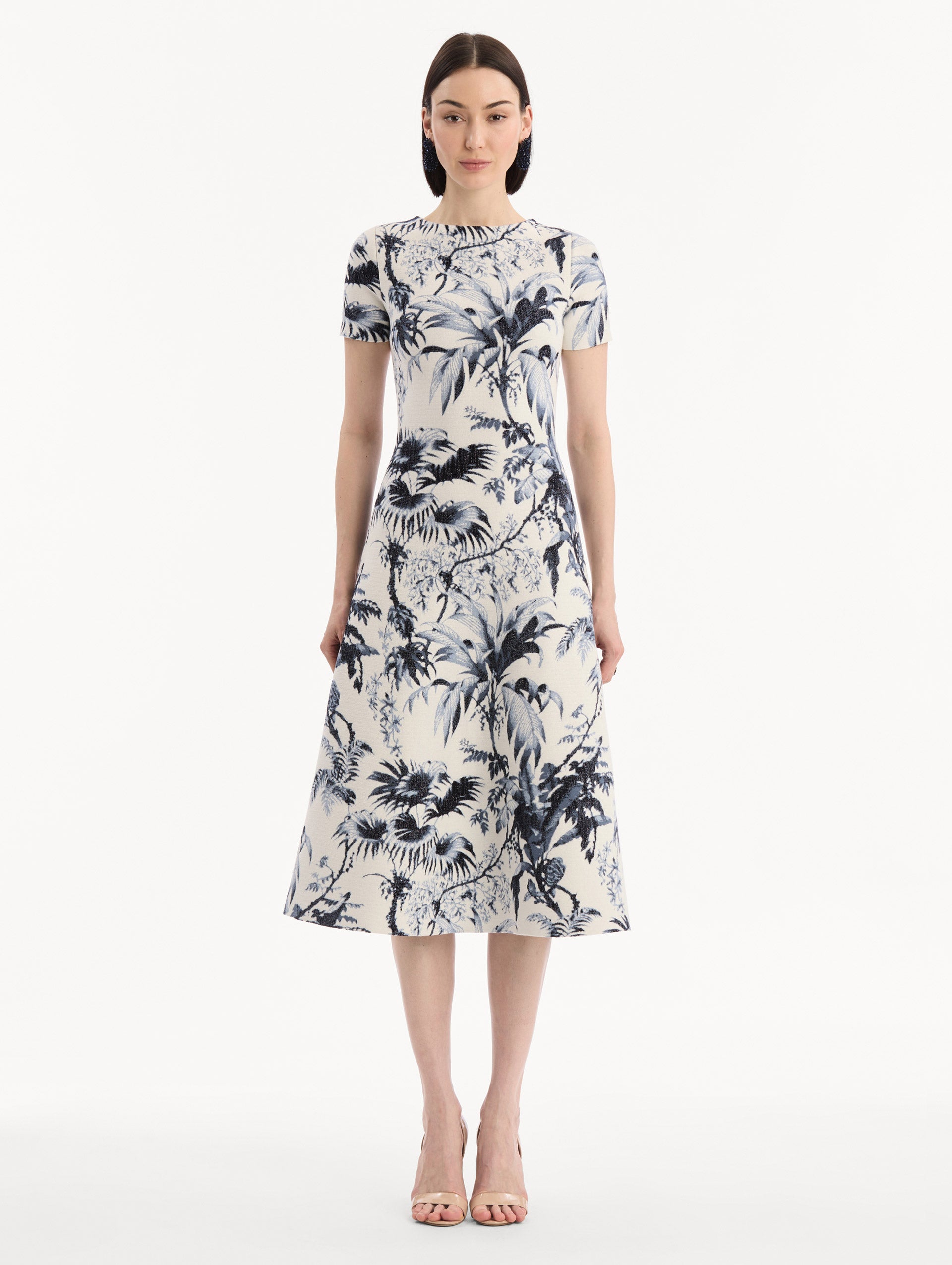 Oscar de la Renta Chiné Palm Leaves Knit Dress