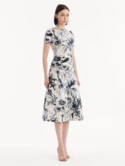 Oscar de la Renta Chiné Palm Leaves Knit Dress