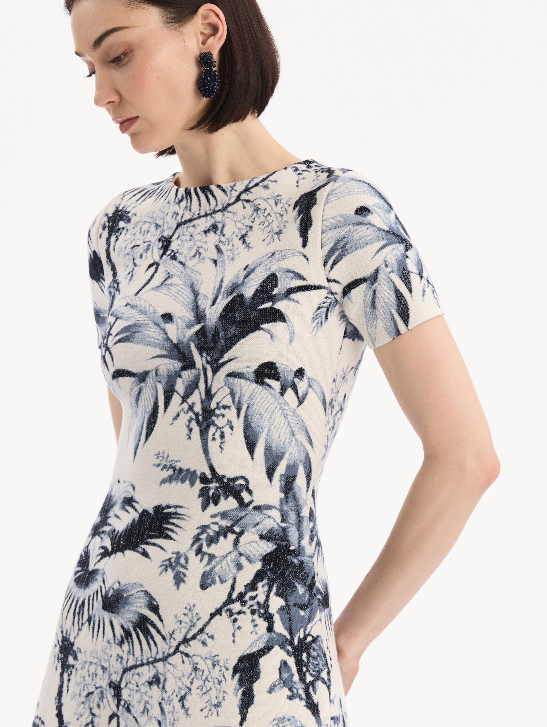 Oscar de la Renta Chiné Palm Leaves Knit Dress