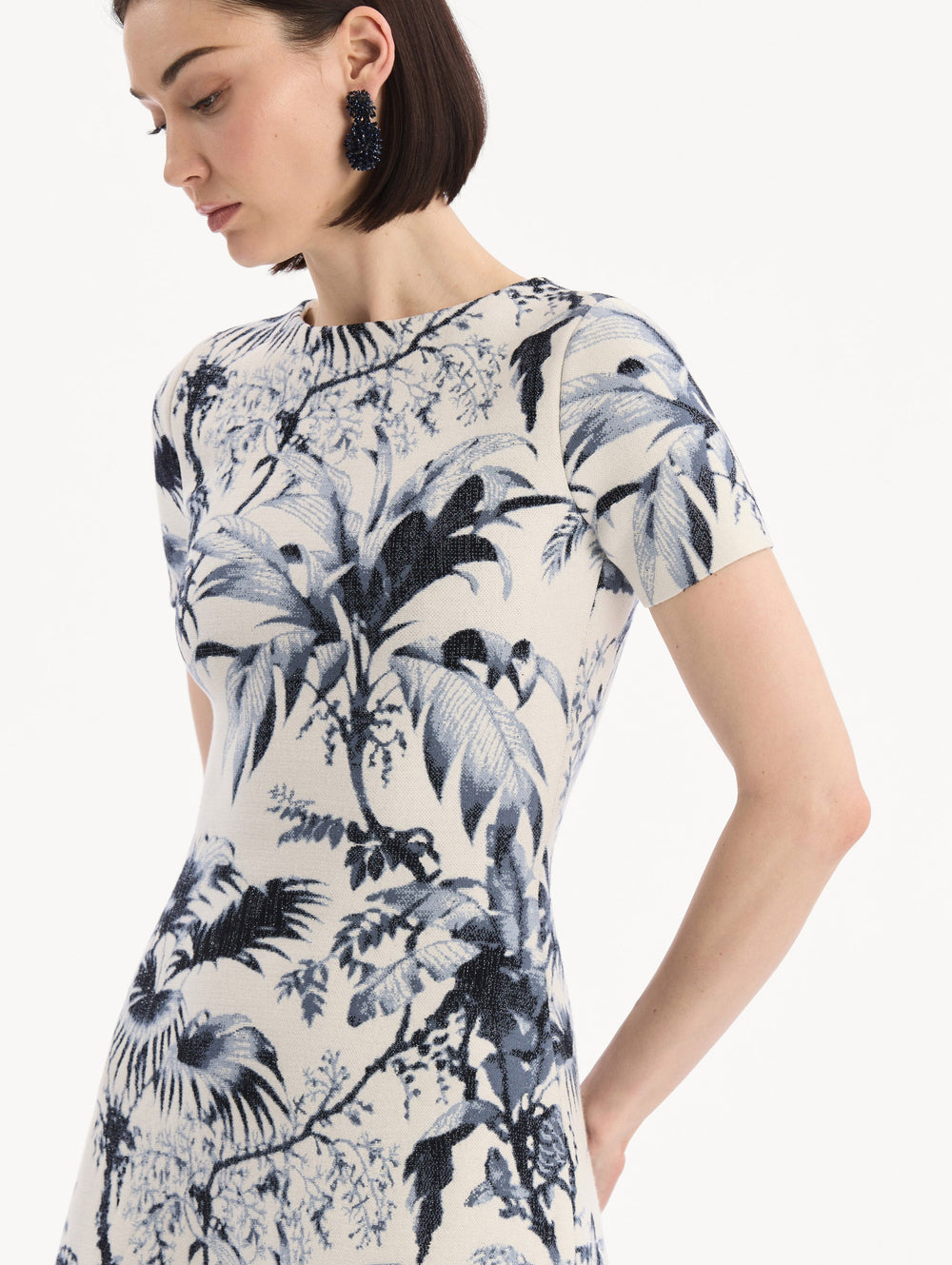 Oscar de la Renta Chiné Palm Leaves Knit Dress