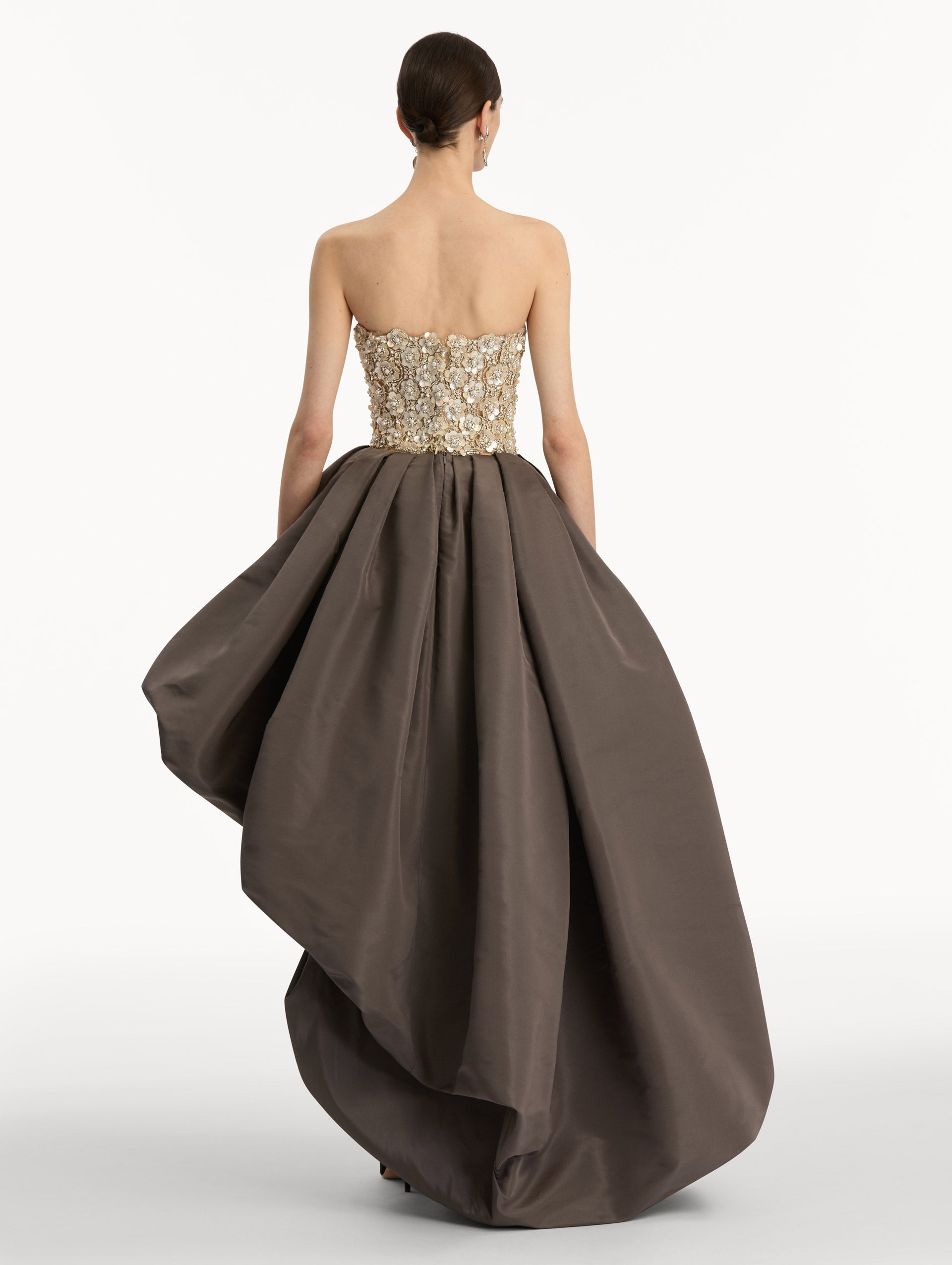 Oscar de la Renta Mother of Pearl Embroidered High-Low Gown