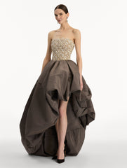 Oscar de la Renta Mother of Pearl Embroidered High-Low Gown