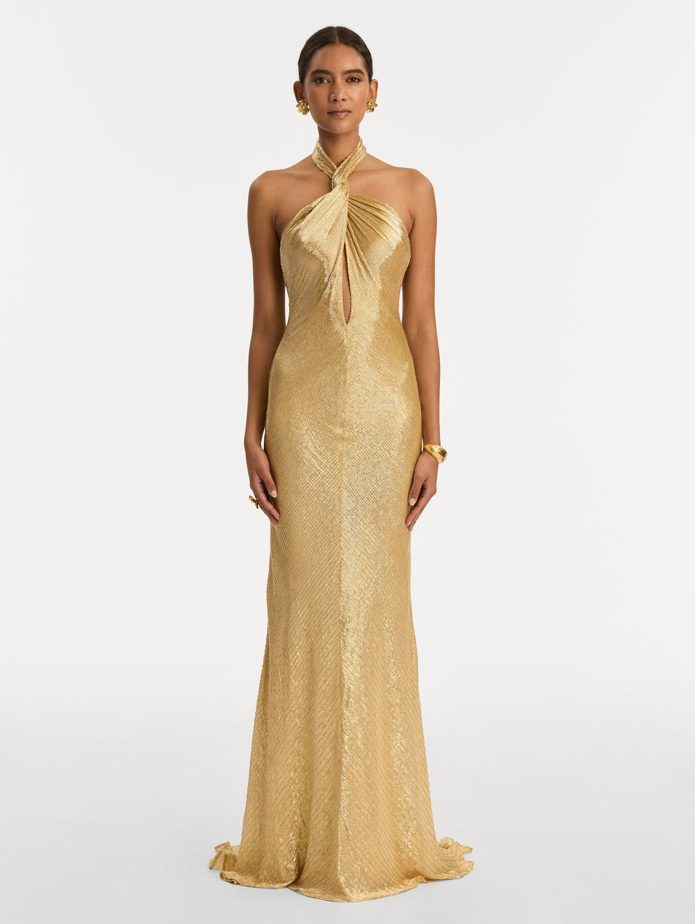 Oscar de la Renta Bugle Bead Lamé Gown