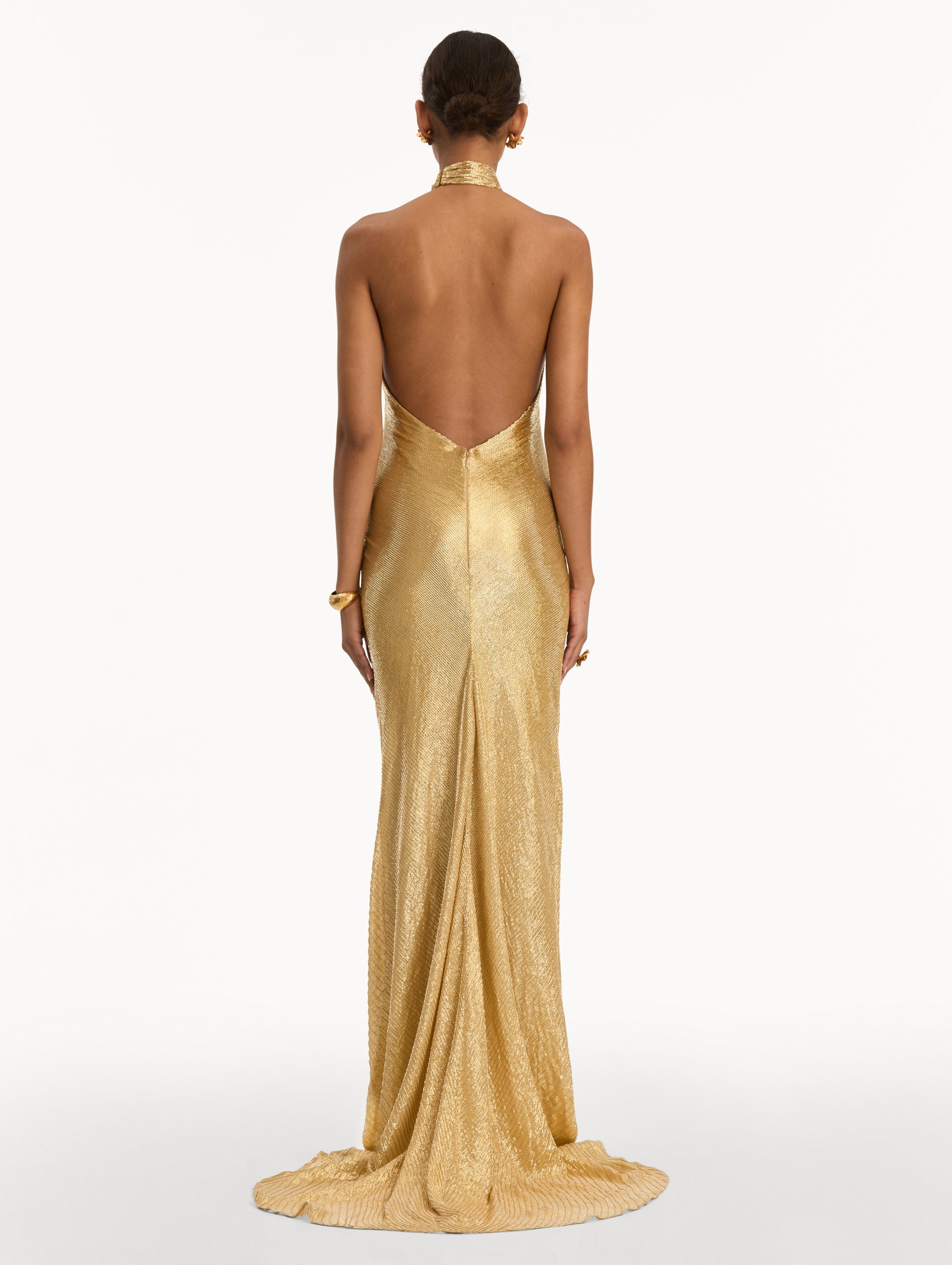 Oscar de la Renta Bugle Bead Lamé Gown
