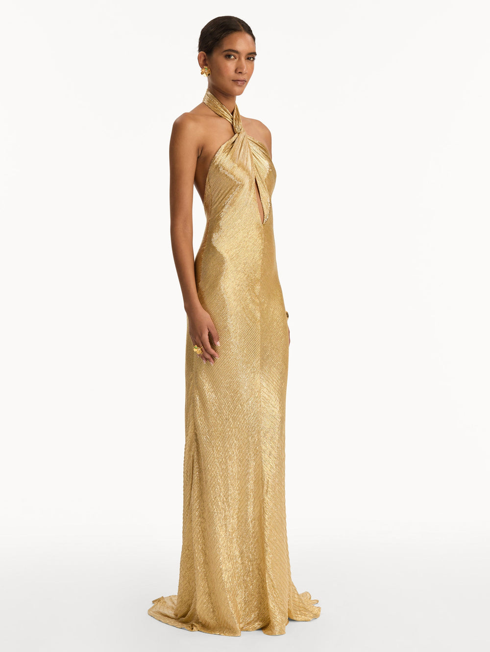 Oscar de la Renta Bugle Bead Lamé Gown