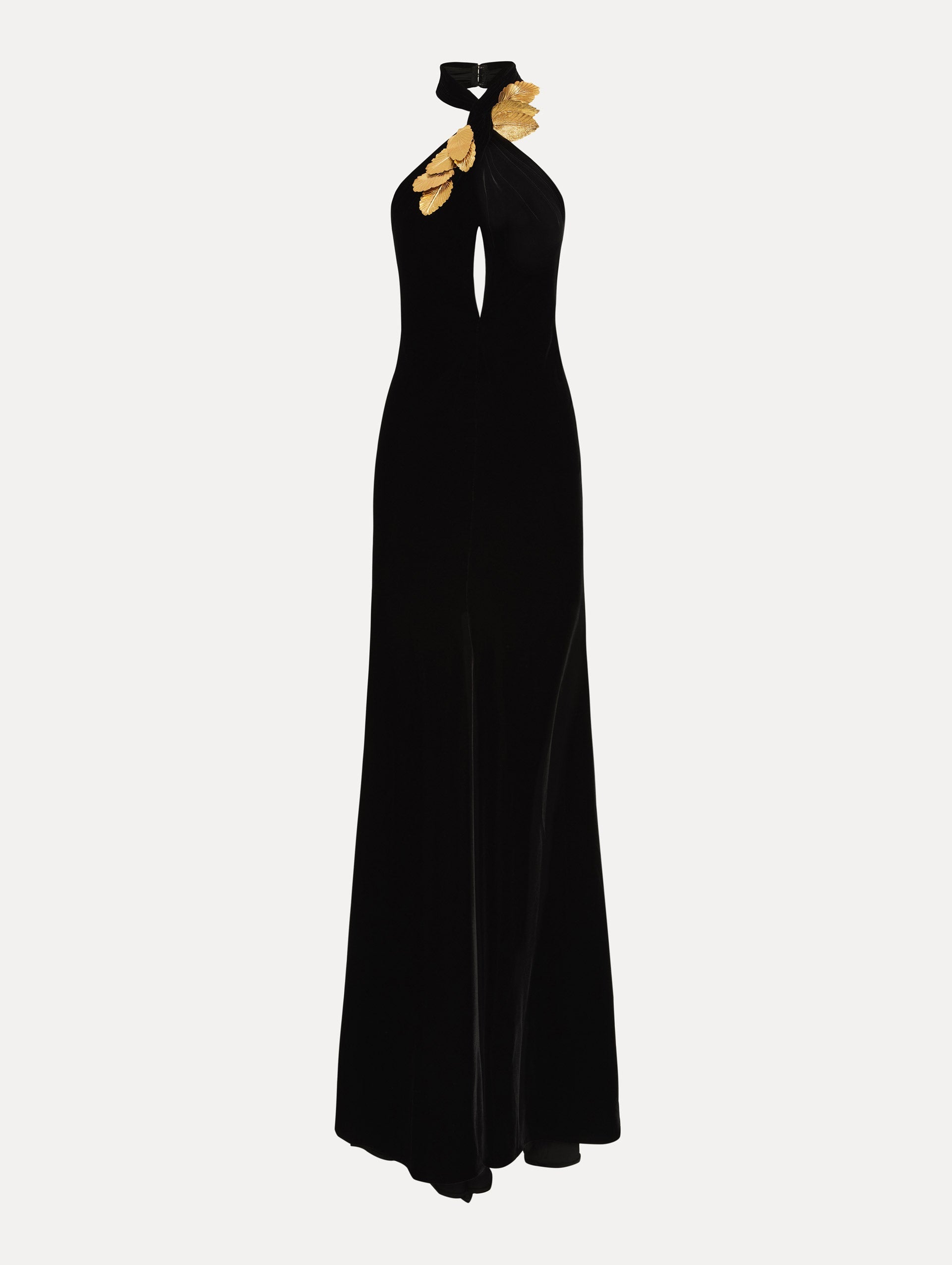Oscar de la Renta Gold Leaf Embroidered Velvet Gown