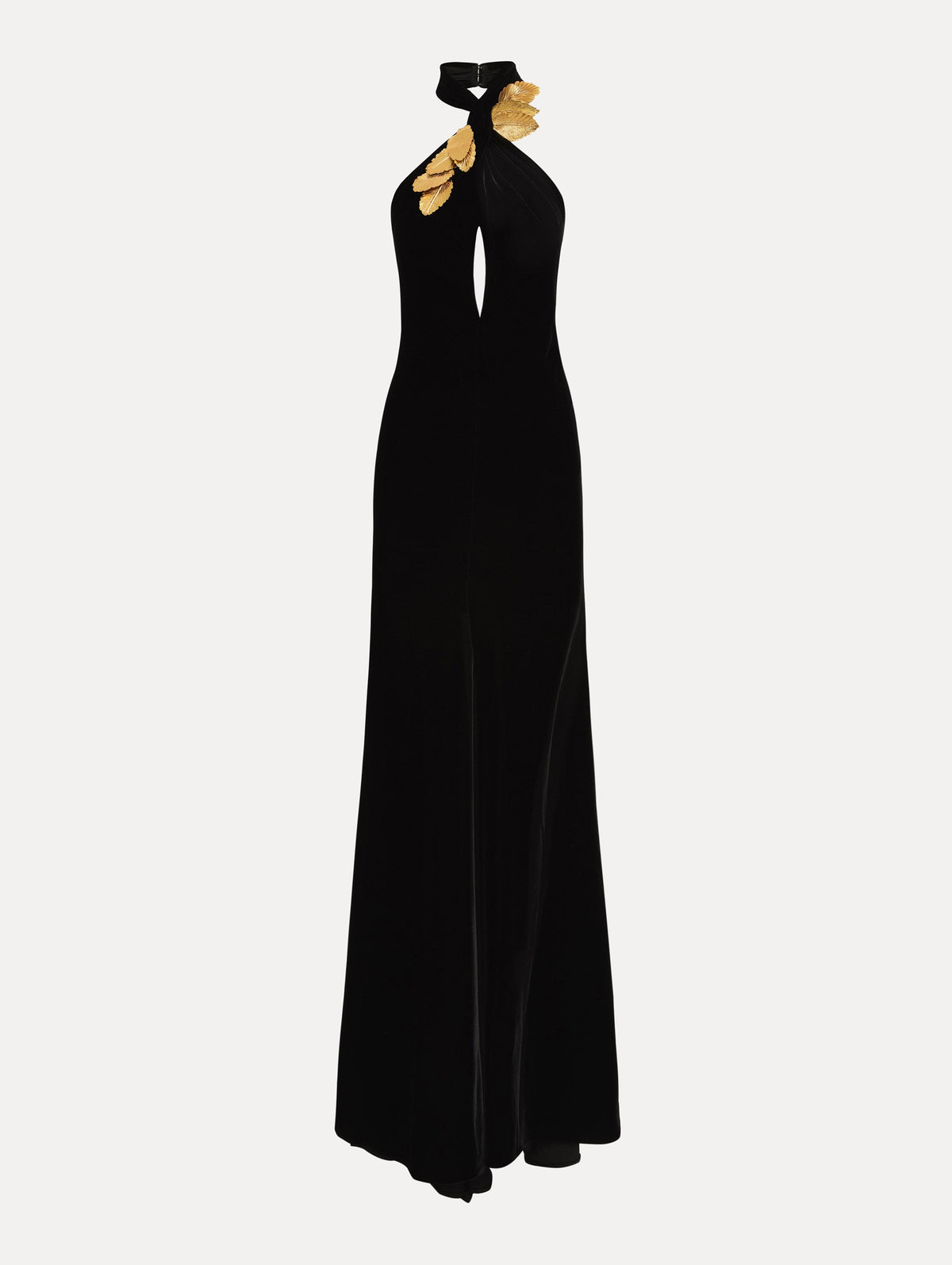 Oscar de la Renta Gold Leaf Embroidered Velvet Gown