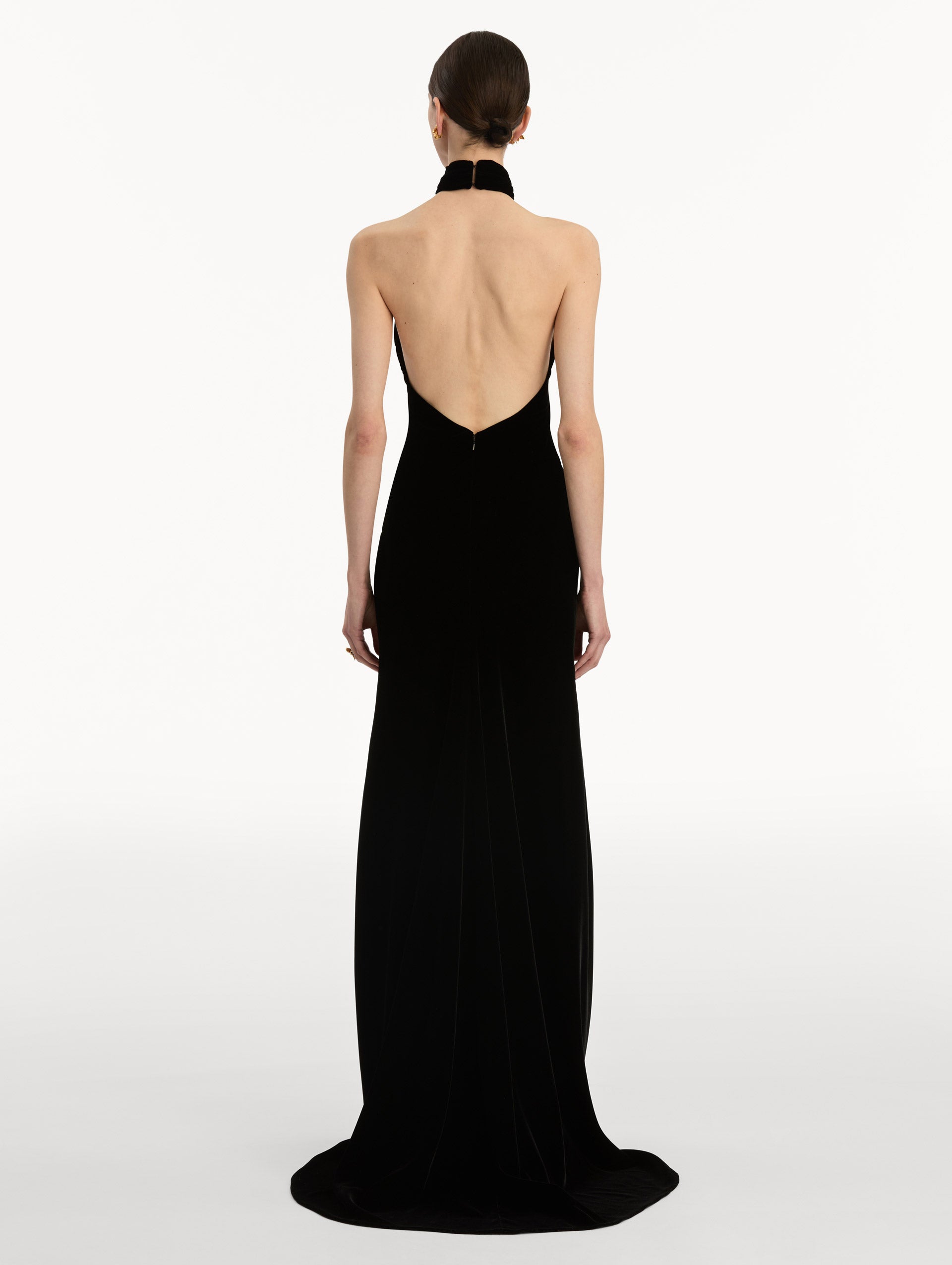 Oscar de la Renta Gold Leaf Embroidered Velvet Gown