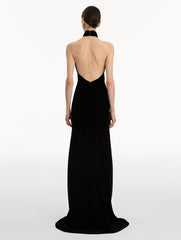 Oscar de la Renta Gold Leaf Embroidered Velvet Gown
