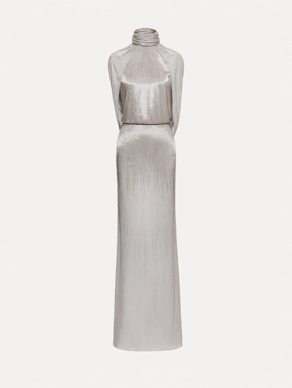Oscar de la Renta Bugle Bead Lamé Draped Gown