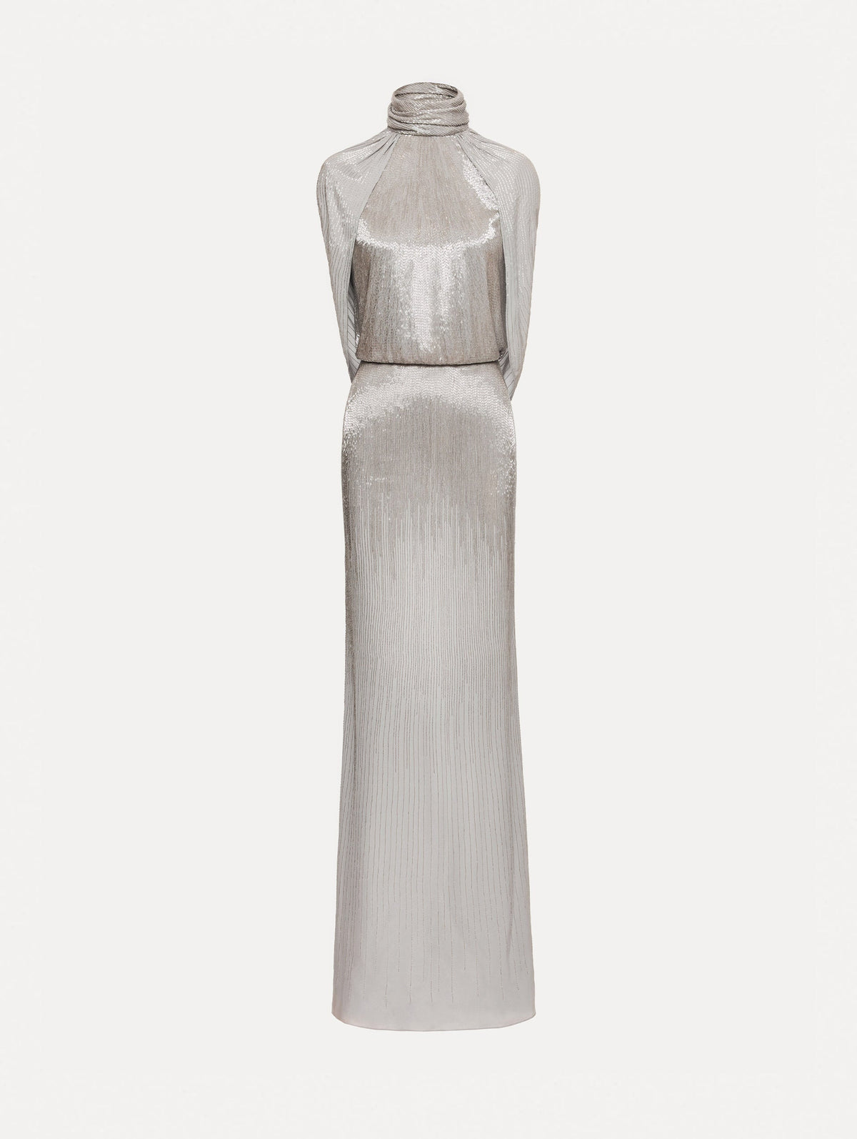 Oscar de la Renta Bugle Bead Lamé Draped Gown