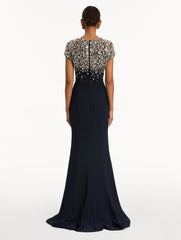 Oscar de la Renta Mosaic Crystal Embroidered Cady Gown