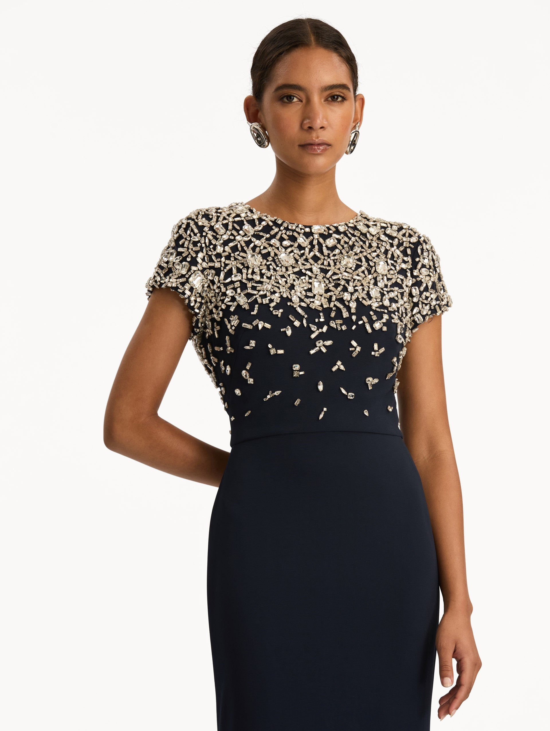 Oscar de la Renta Mosaic Crystal Embroidered Cady Gown