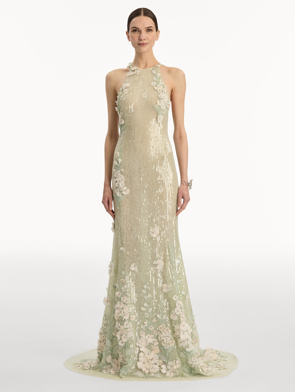 Oscar de la Renta Foxglove Embroidered Sequin Tulle Gown