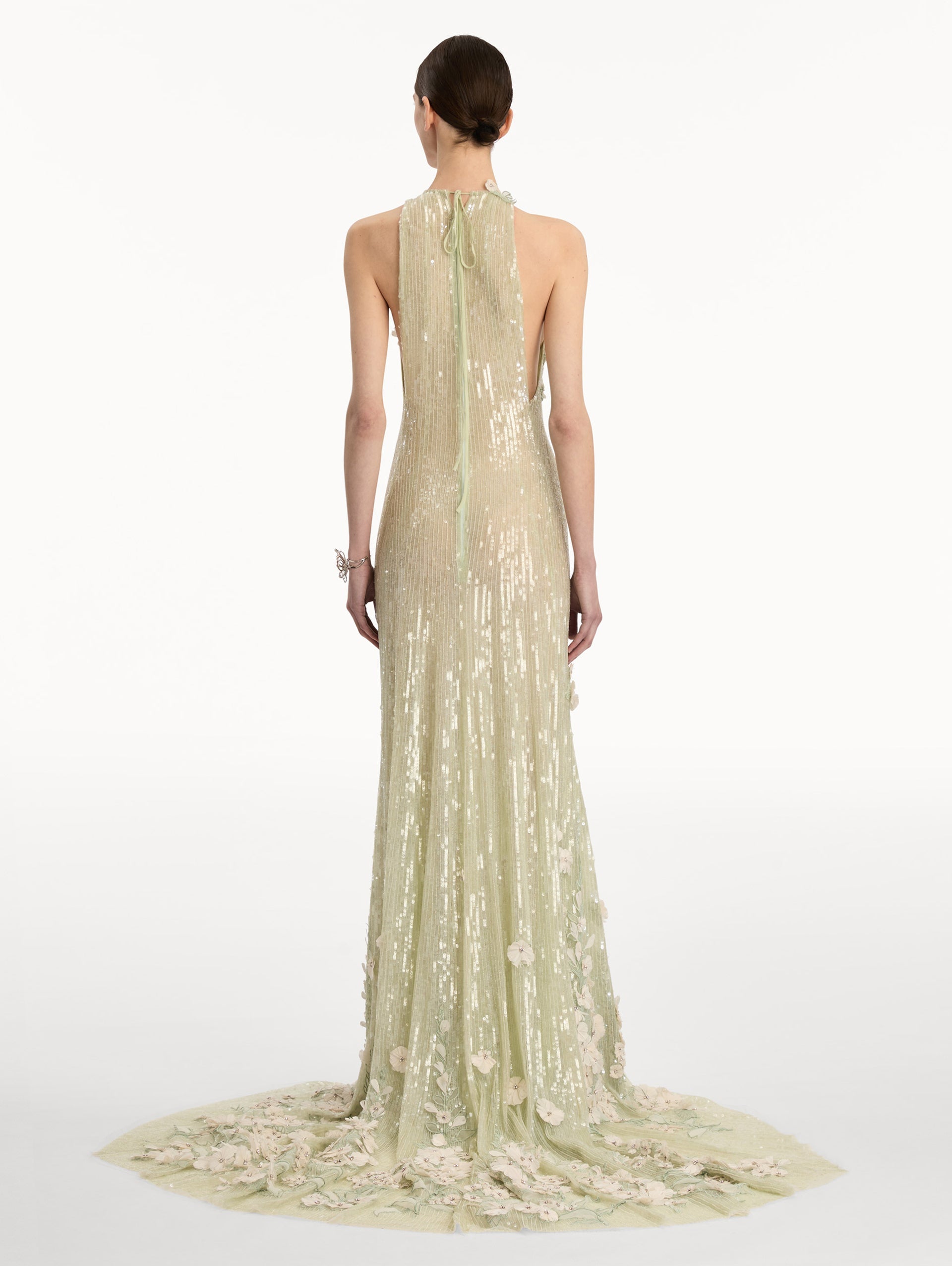 Oscar de la Renta Foxglove Embroidered Sequin Tulle Gown