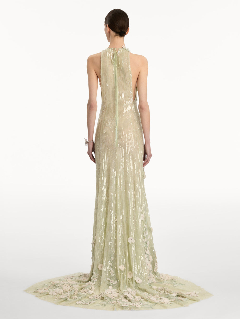 Oscar de la Renta Foxglove Embroidered Sequin Tulle Gown