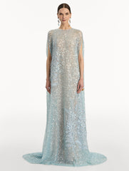 Oscar de la Renta Foxglove Embroidered Sequin Tulle Caftan