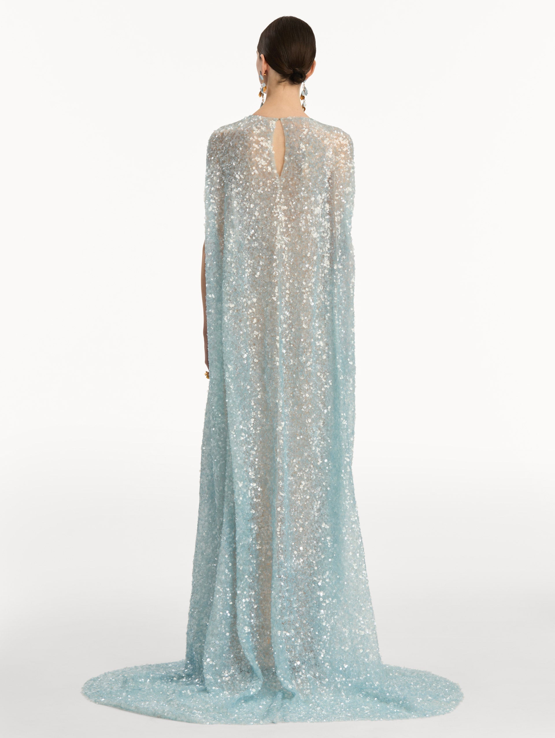 Oscar de la Renta Foxglove Embroidered Sequin Tulle Caftan