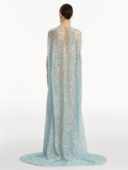Oscar de la Renta Foxglove Embroidered Sequin Tulle Caftan