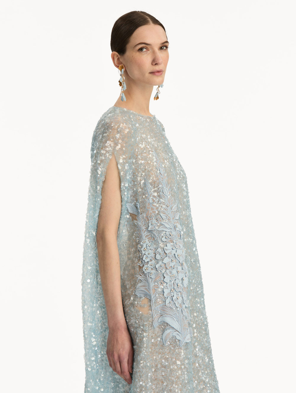 Oscar de la Renta Foxglove Embroidered Sequin Tulle Caftan