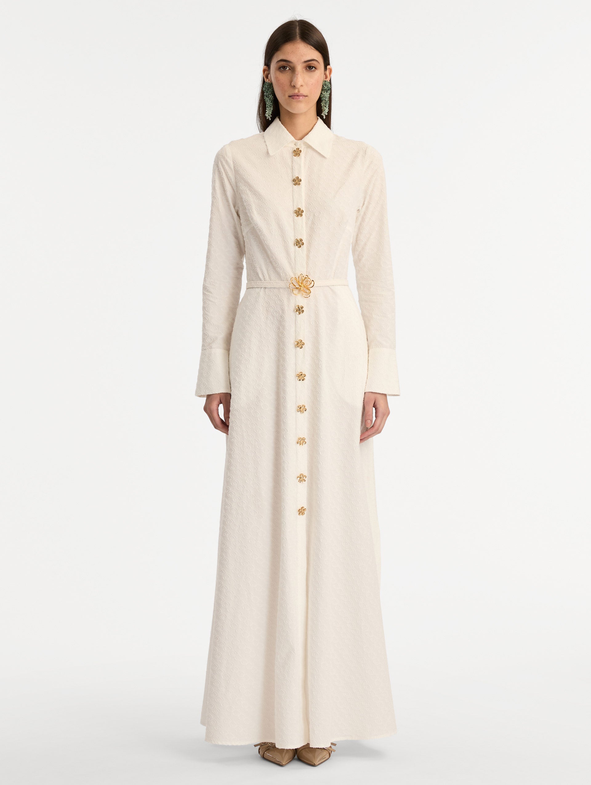 Oscar de la Renta Oscar Chain-Link Cotton Poplin Caftan