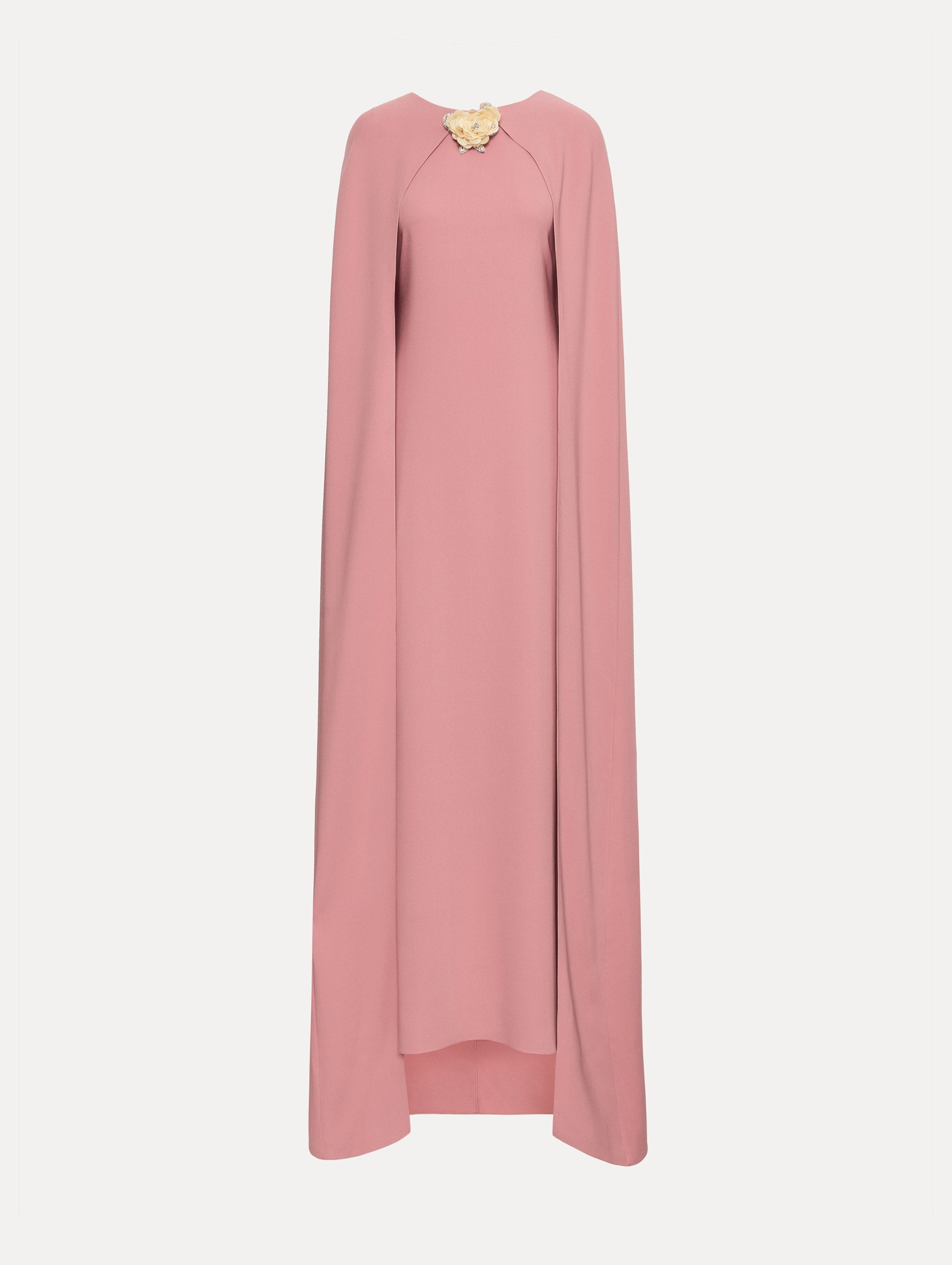 Oscar de la Renta Brooch Embroidered Cape-Back Caftan