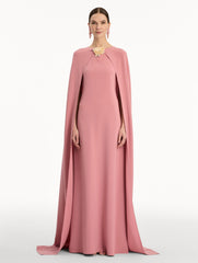 Oscar de la Renta Brooch Embroidered Cape-Back Caftan
