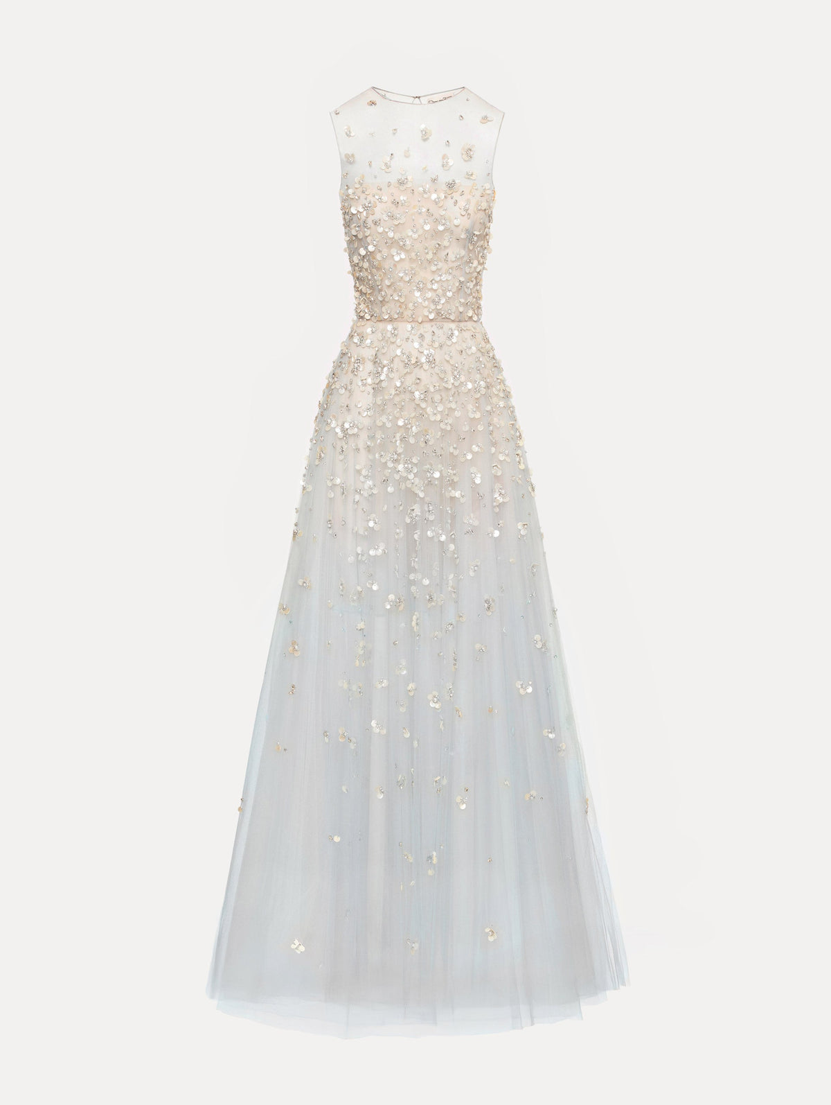Oscar de la Renta Mother of Pearl Embroidered Illusion Gown
