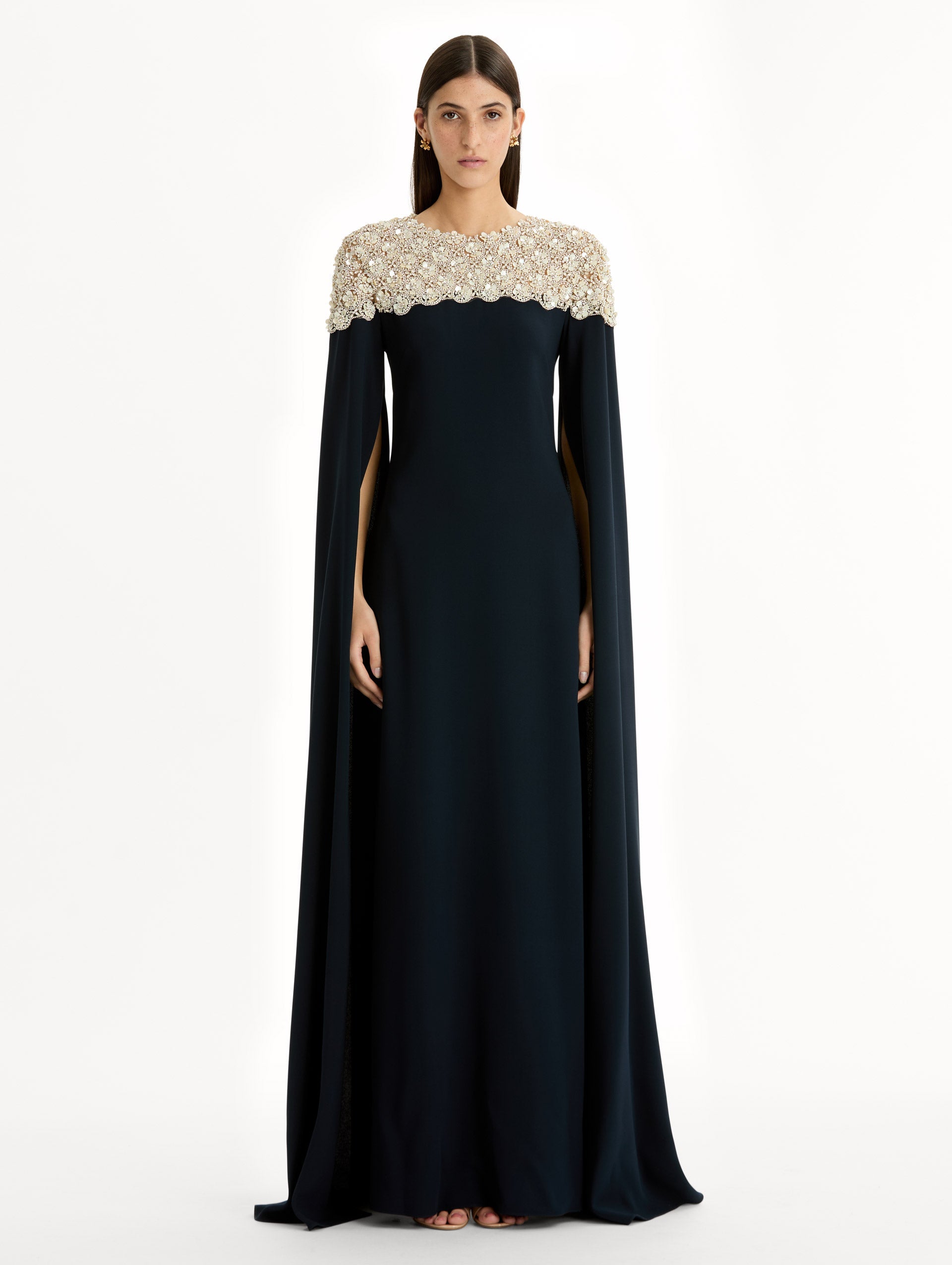 Oscar de la Renta Mother of Pearl Embroidered Caftan