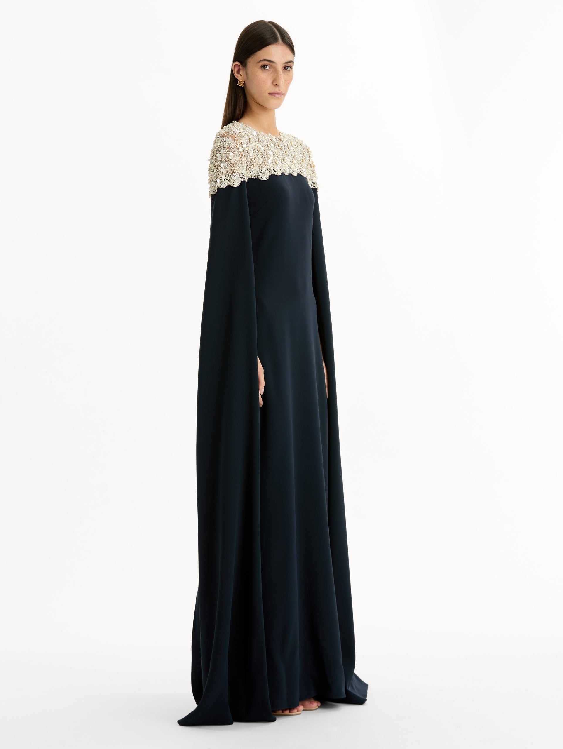 Oscar de la Renta Mother of Pearl Embroidered Caftan